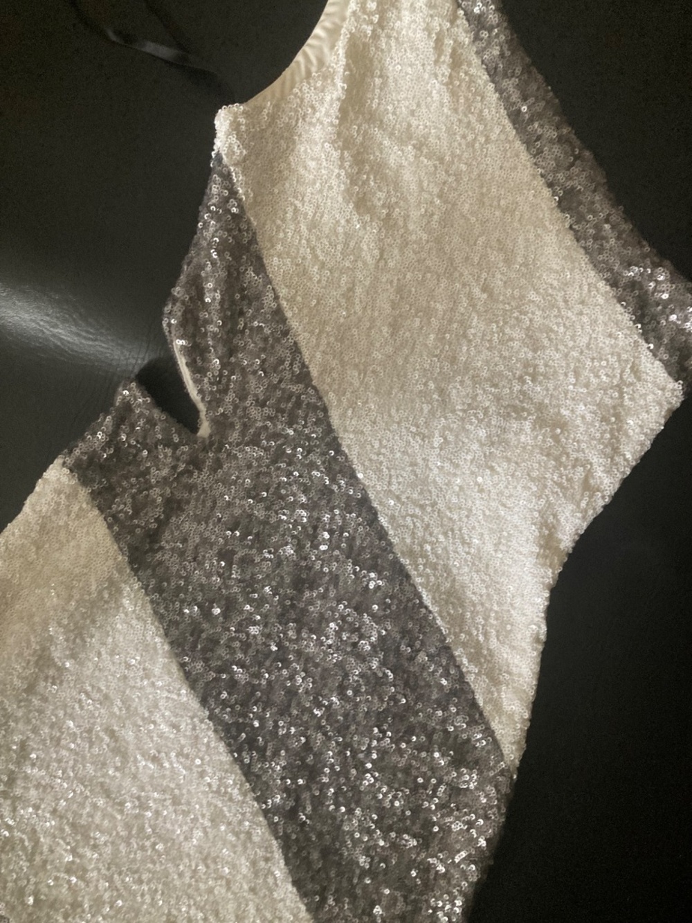 Bebe white silver one shoulder side cutout sequin bodycon dress xs - Picture 6 of 6